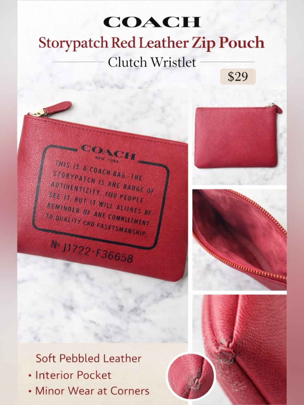 Coach Red Storypatch Leather Zip Pouch Clutch Wristlet
